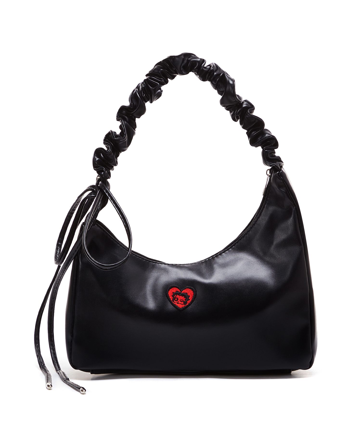 LEATHER POCKET SHIRRING RIBBON BAG BLACK
