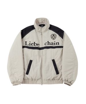 나일론 자수 배색 레이싱 자켓 - 베이지