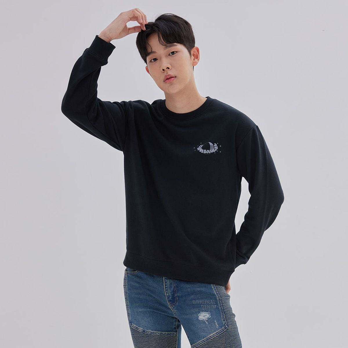 잠뱅이(JAMBANGEE) 남성) 스페이스 아트웍 보스쮸리 맨투맨_DN3WTS504-BK