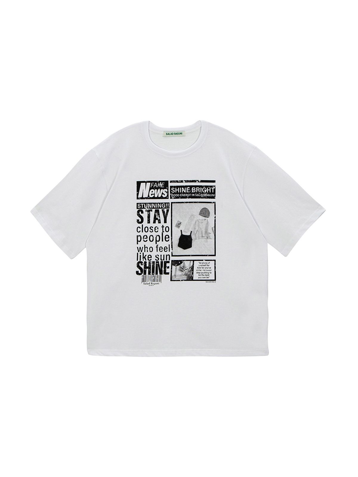 샐러드바구니(SALAD BAGUNI) Newsletter Printed Short-Sleeved T-Shirt_white
