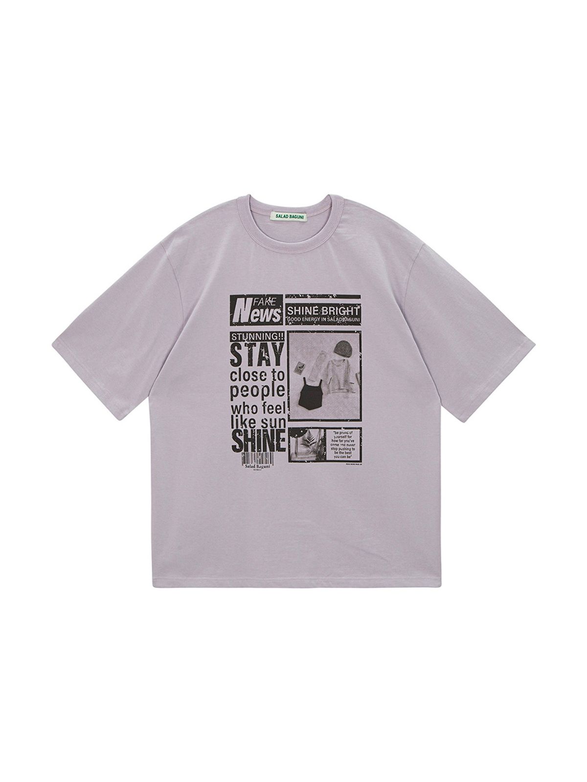 샐러드바구니(SALAD BAGUNI) Newsletter Printed Short-Sleeved T-Shirt_light purple