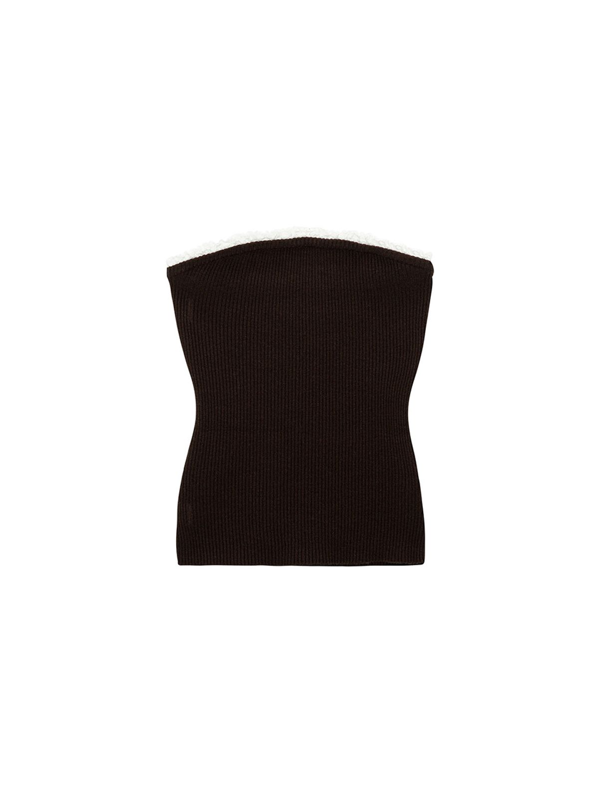 샐러드바구니(SALAD BAGUNI) Logo Frill Knit Tube Top_brown