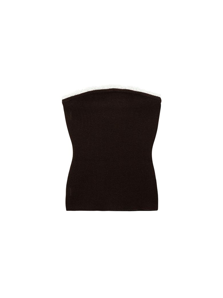 Logo Frill Knit Tube Top_brown