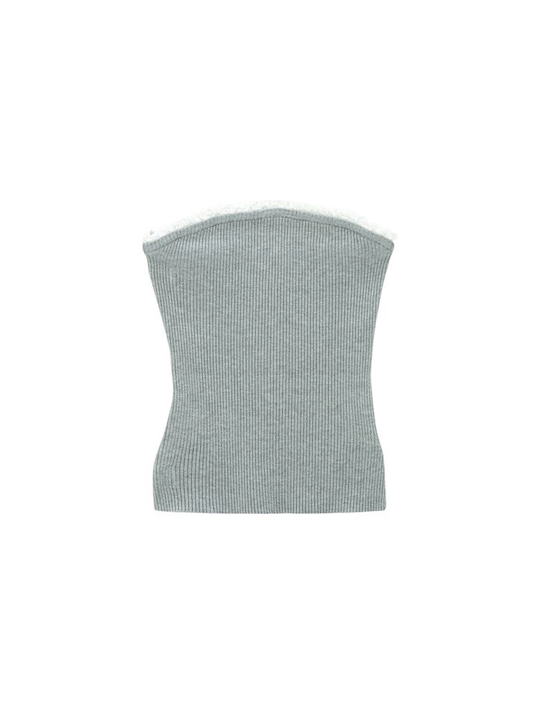 Logo Frill Knit Tube Top_gray