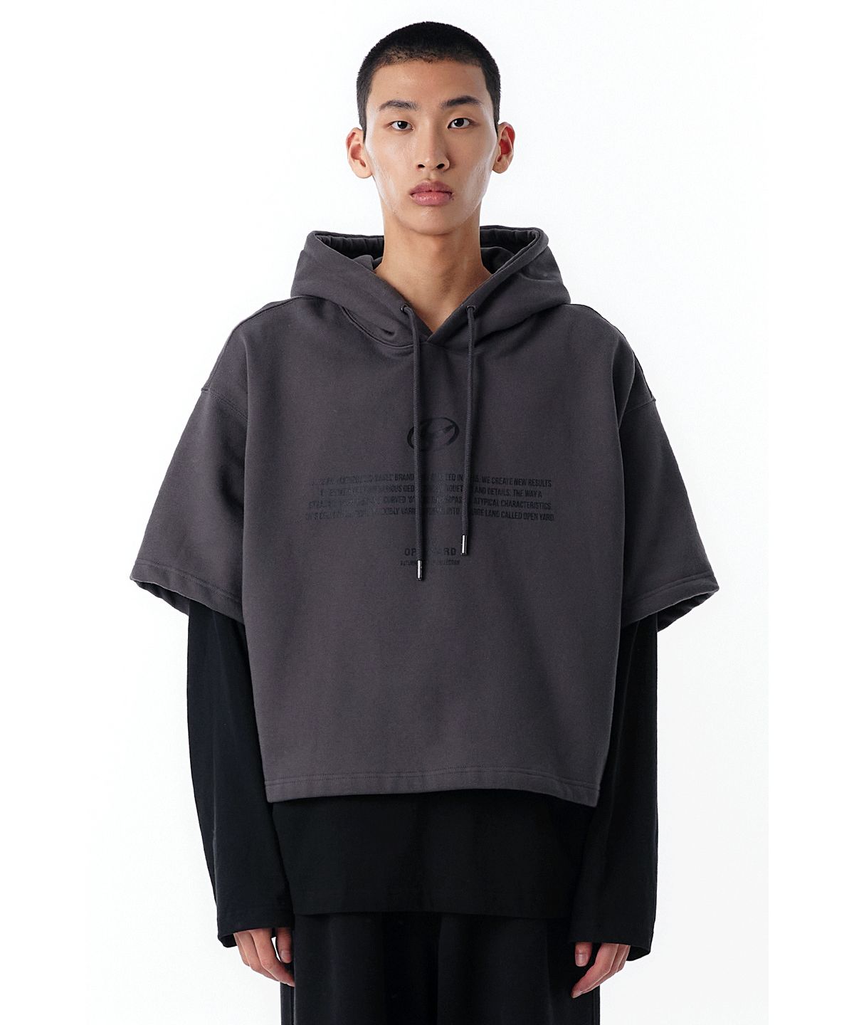 오픈야드(오와이)(OPENYARD(OY)) L.S HOODIE-DUST GREY/BLACK
