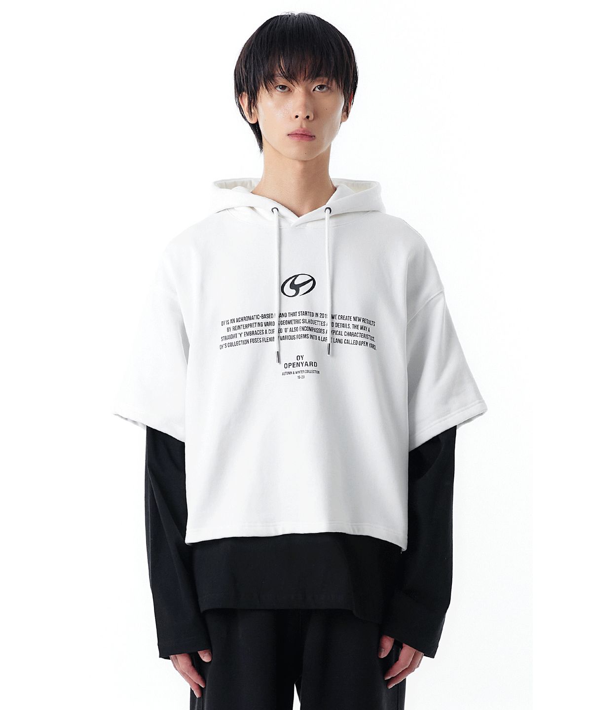 오픈야드(오와이)(OPENYARD(OY)) L.S HOODIE-WHITE/BLACK