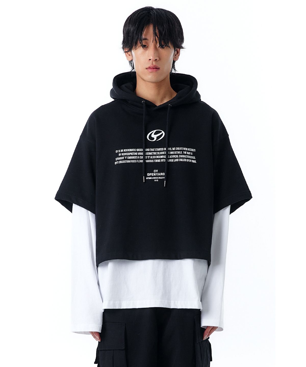 오픈야드(오와이)(OPENYARD(OY)) L.S HOODIE-BLACK/WHITE