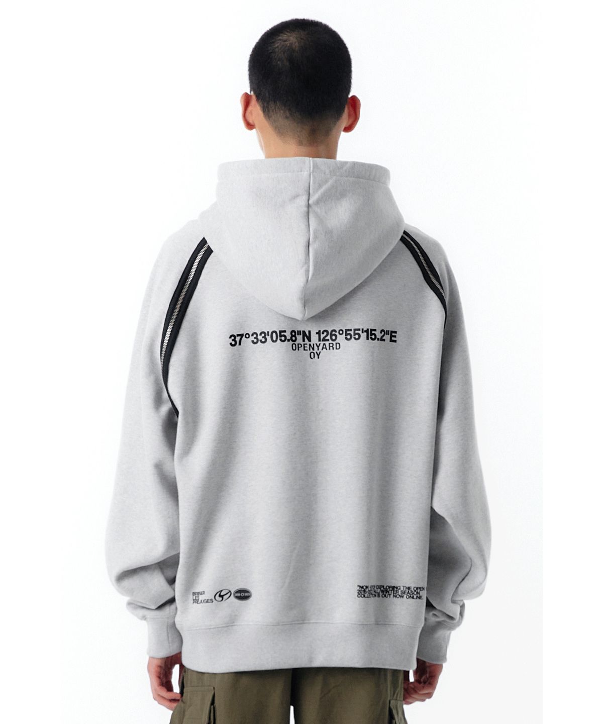 오픈야드(오와이)(OPENYARD(OY)) W.L BACK ZIPPER RAGLAN HOODIE-GREY