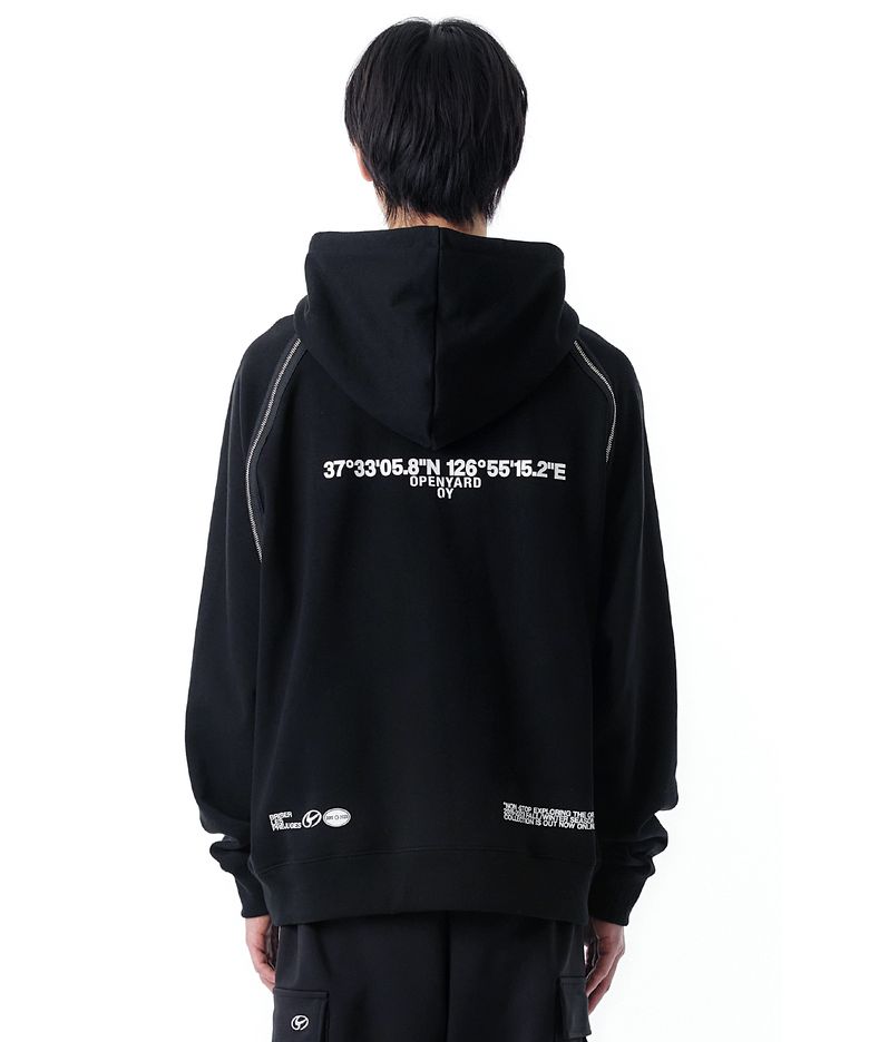 W.L BACK ZIPPER RAGLAN HOODIE-BLACK