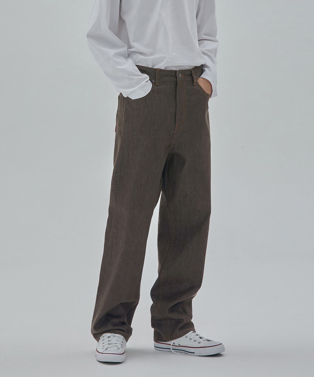 률앤와이(RYUL+WAI) 데님 와이드 핏 셀비지 팬츠 카키