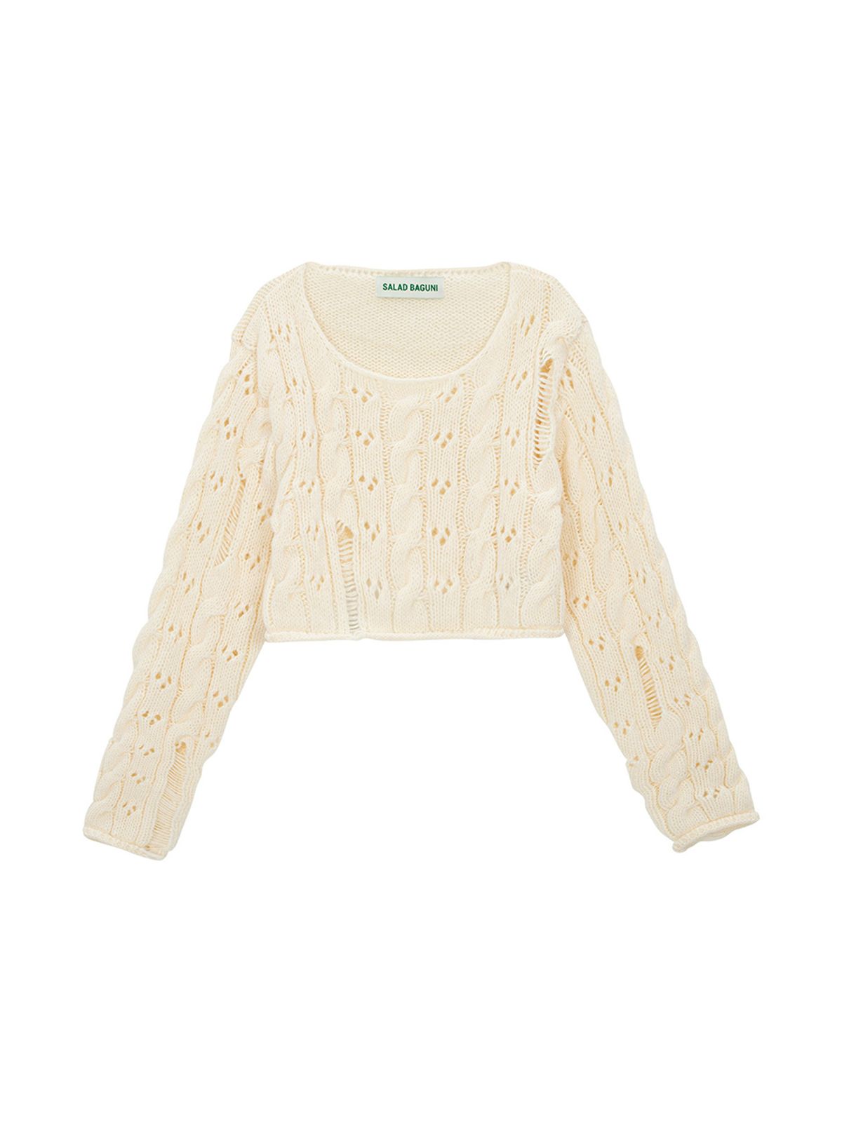 샐러드바구니(SALAD BAGUNI) Damaged Cable Cropped Pullover_ivory