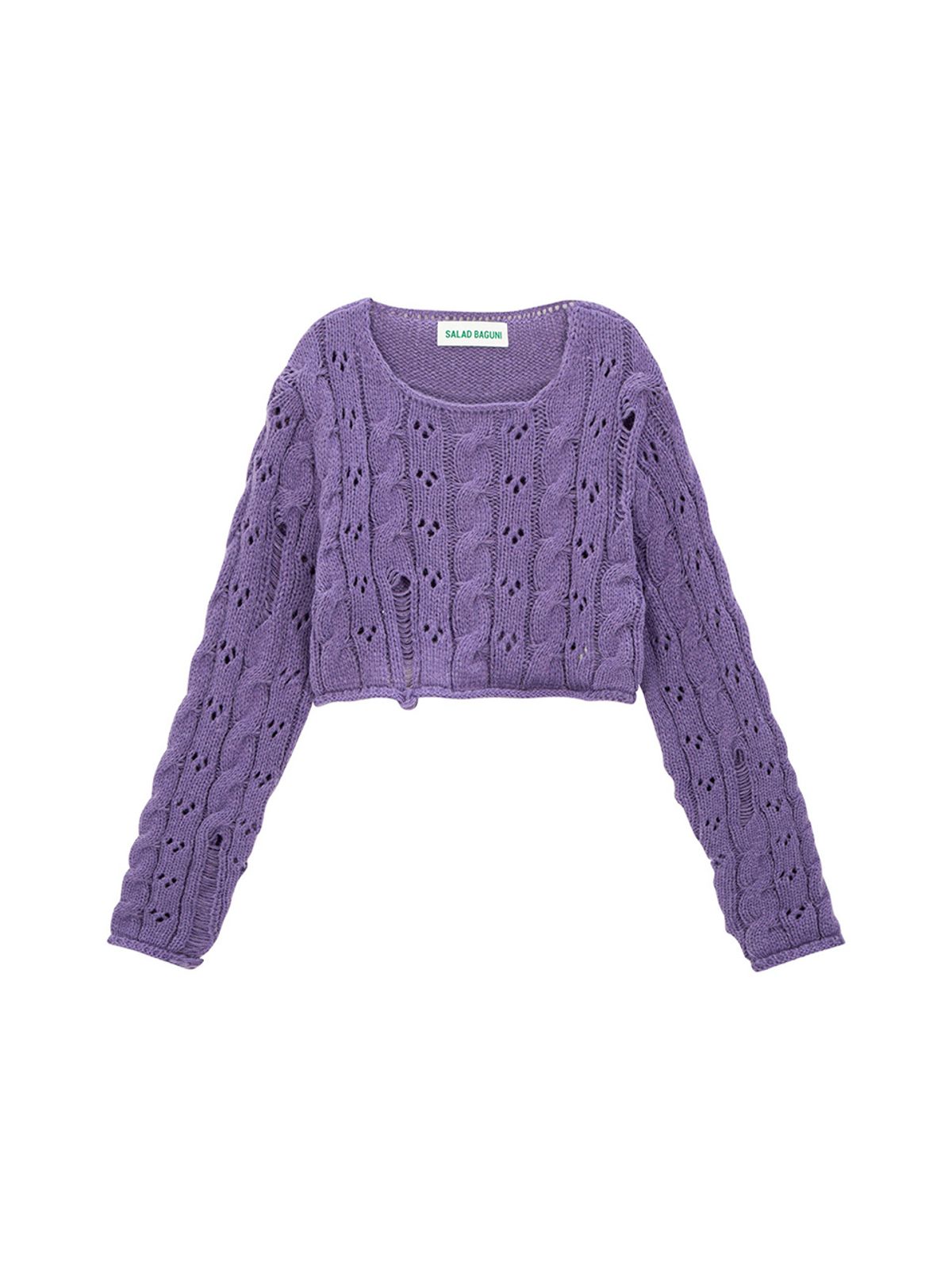 샐러드바구니(SALAD BAGUNI) Damaged Cable Cropped Pullover_dark purple