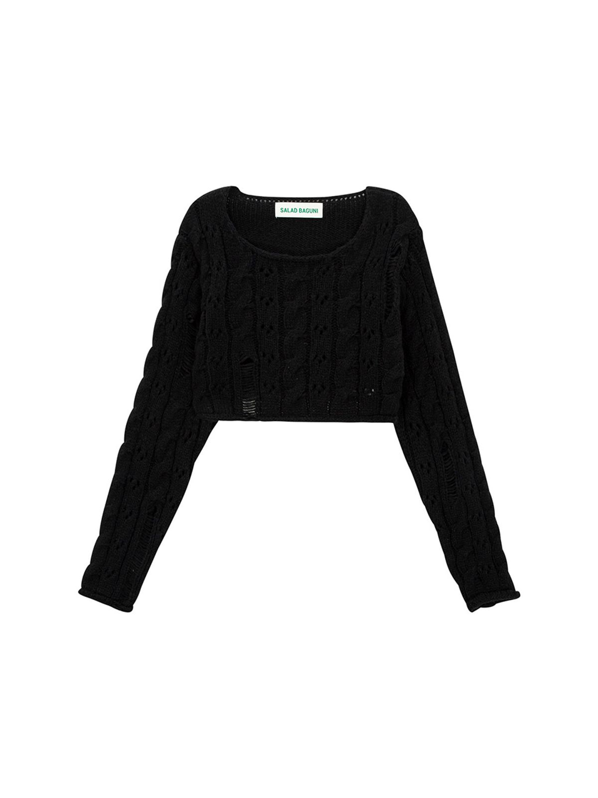 샐러드바구니(SALAD BAGUNI) Damaged Cable Cropped Pullover_black