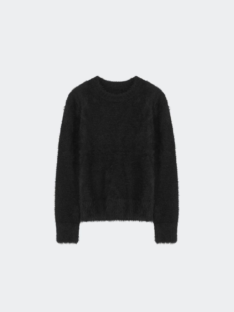 FLUFFY PULL OVER ROUND KNIT BLACK