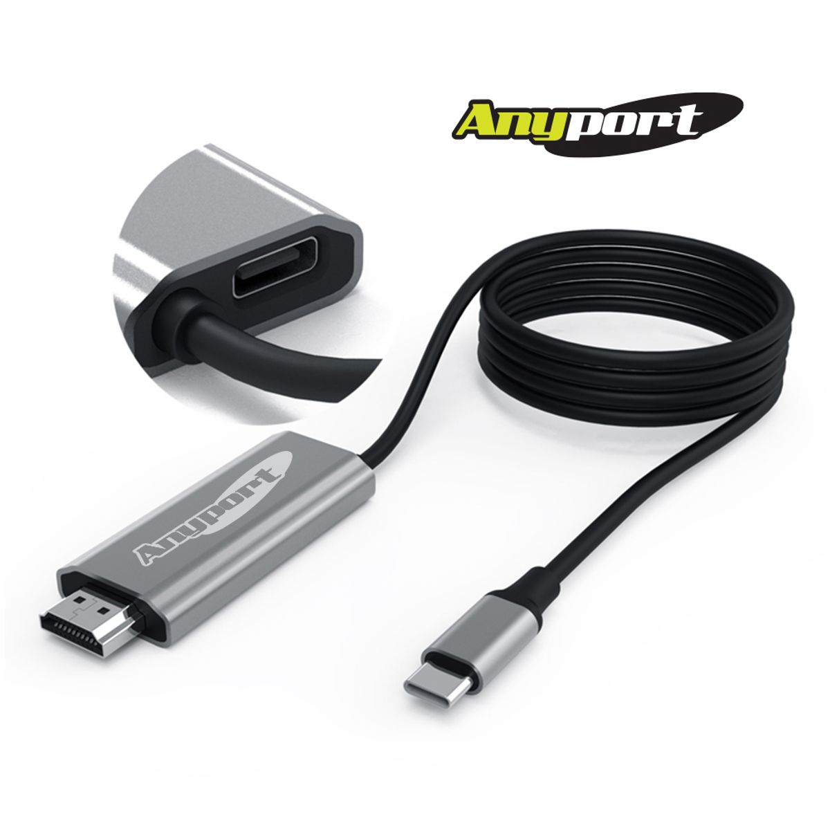 애니포트(ANYPORT) C-Type(C타입) 전용 PD55W 내장형 MHL 미러링 케이블 2M AP-MW4KPD