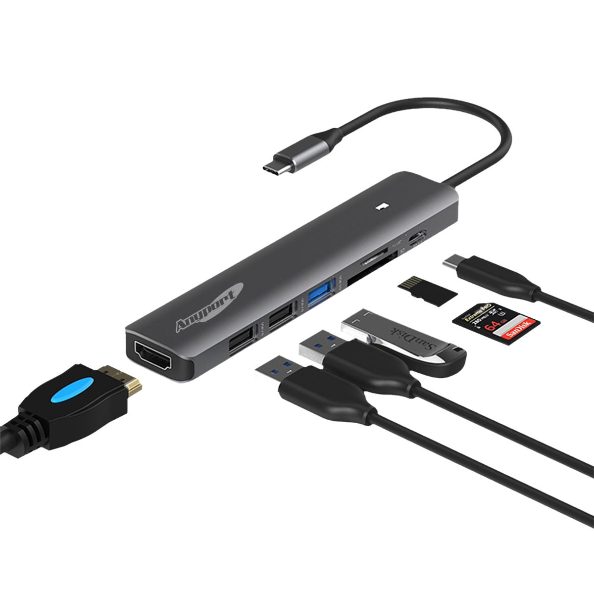 애니포트(ANYPORT) AP-TC71PHS C타입 멀티 USB허브 미러링 컨버터 삼성덱스 AP-TC71PHS