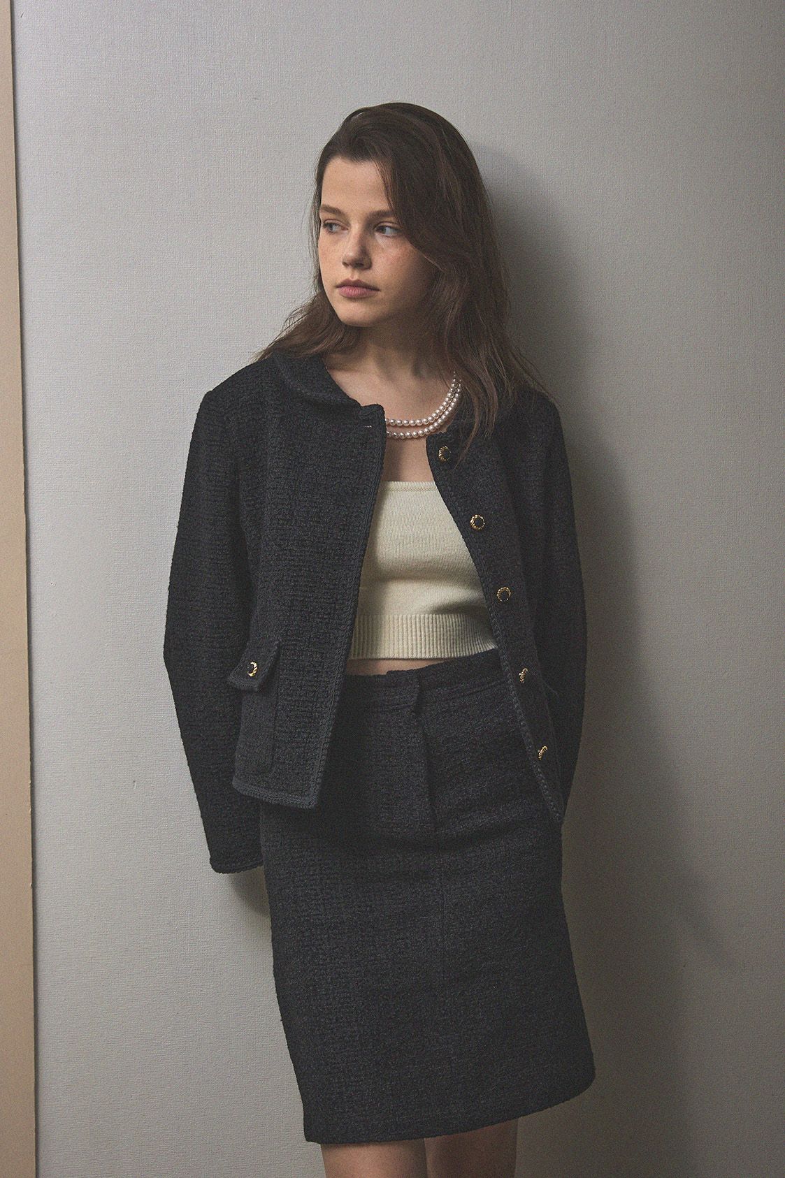 MUSINSA | WITHOUT SUMMER Blanc tweed jacket_black