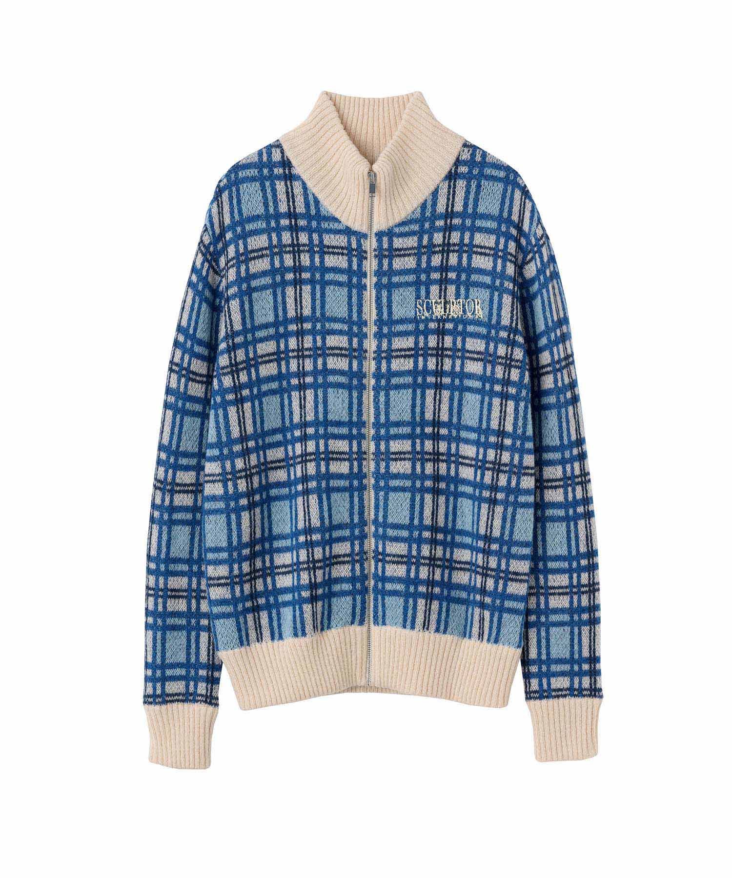 MUSINSA | SCULPTOR Mohair Check Zip-Up Multi Blue