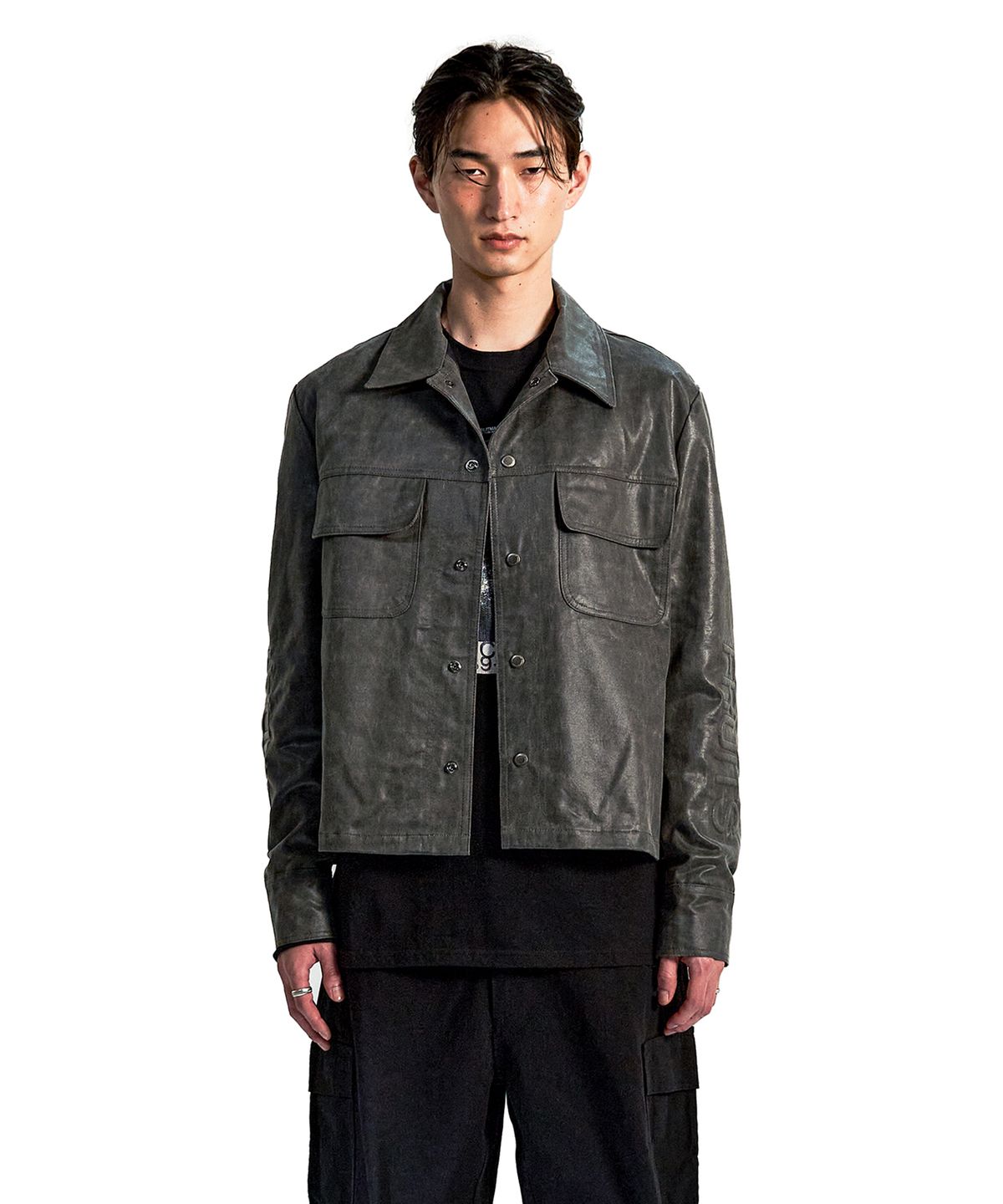선데이후르츠마켓(SUNDAY FRUIT MARKET) COSMIC FAUX LEATHER JACKET CHARCOAL
