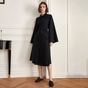 YY_Vintage wide slim waist dress