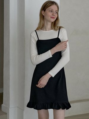 Frill Mini Black Sleeveless Dress - BLACK