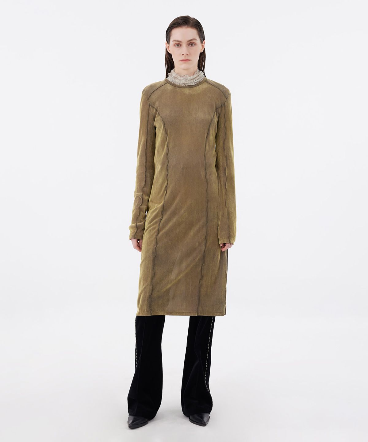 유스(YOUTH) Velvet Jersey Dress - Olive