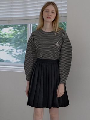 Banding pleated mini skirt - BLACK