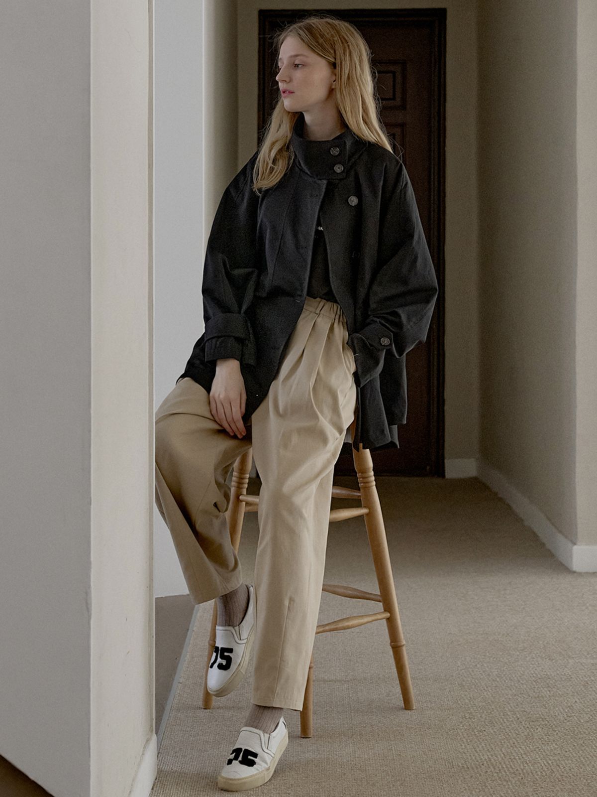 아방(AVANT-G) Cotton Banding Dart Baggy Pants - BEIGE