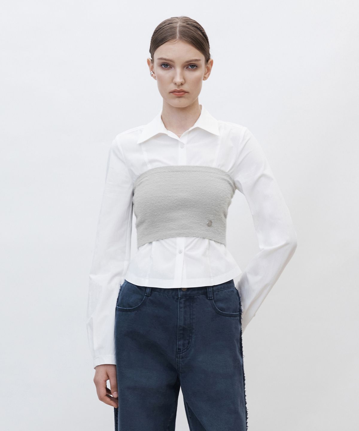 커렌트(CURRENT) HAIRY TUBE TOP [LIGHT GRAY]