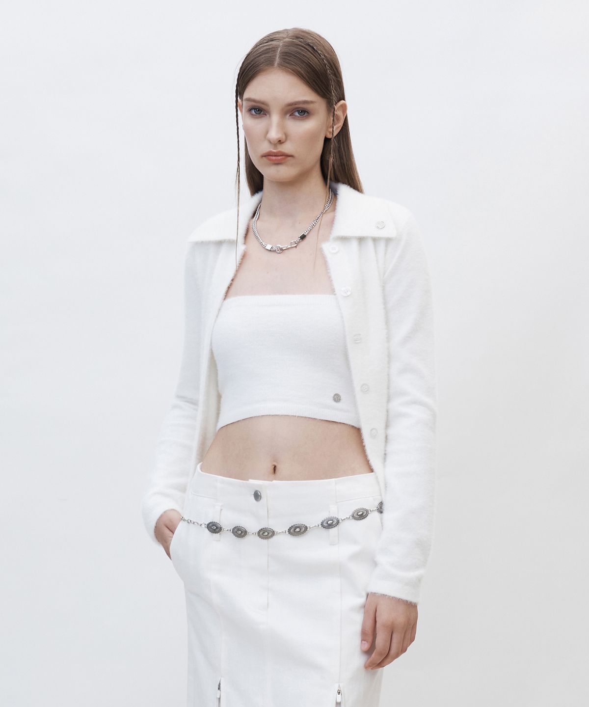 커렌트(CURRENT) HAIRY KNIT CARDIGAN [WHITE]