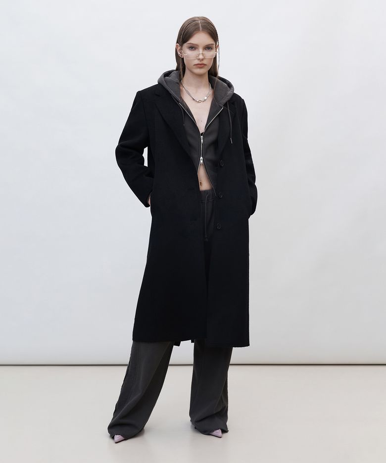 CUT OFF SINGLE LONG COAT [BLACK]