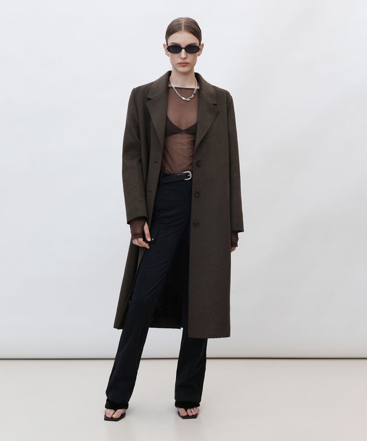 커렌트(CURRENT) CUT OFF SINGLE LONG COAT [BROWN]