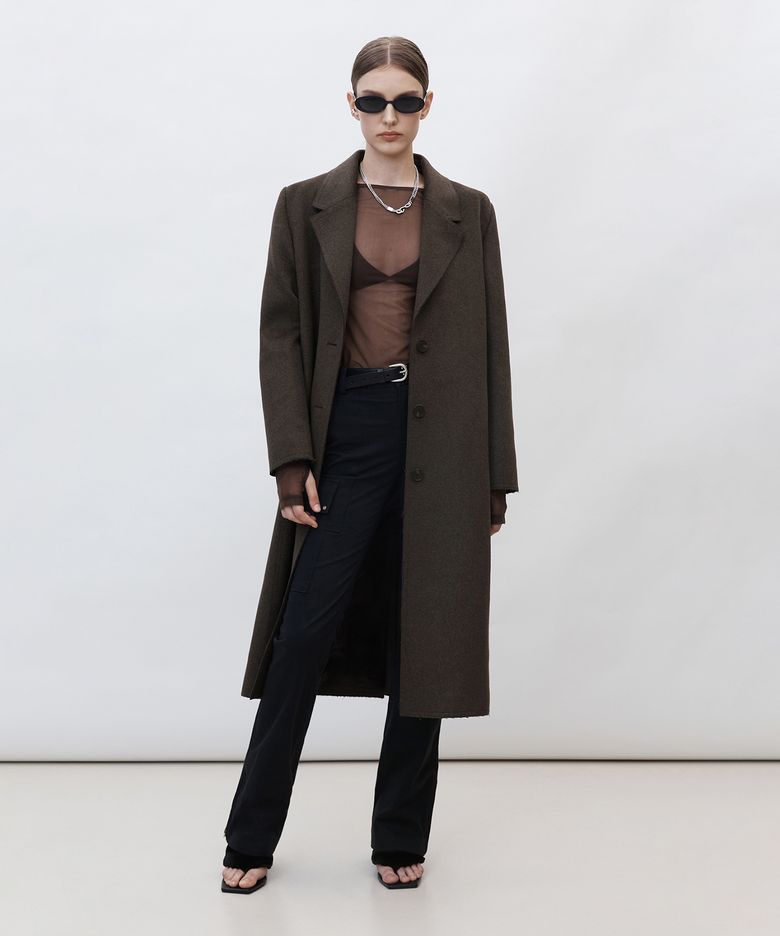 CUT OFF SINGLE LONG COAT [BROWN]