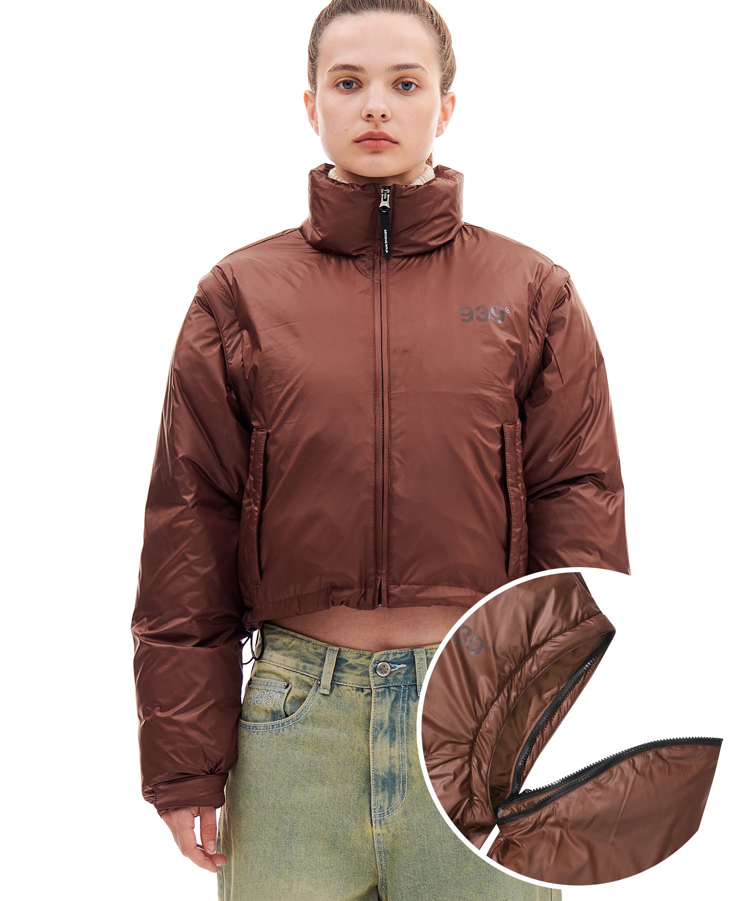 MUSINSA公式 | ARCHIVE BOLD 939 DETACHABLE CROP DOWN JACKET (BROWN)