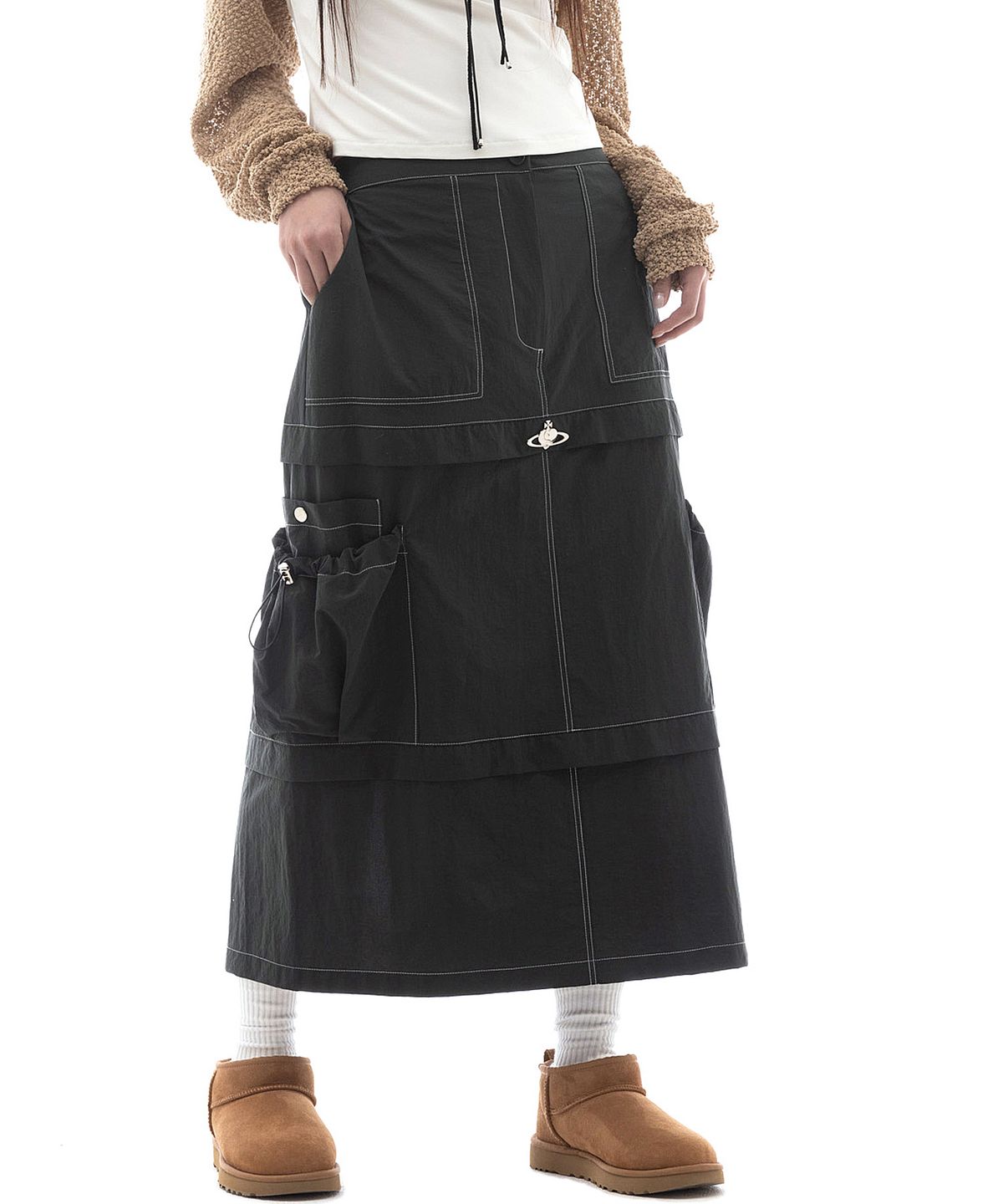 플라즈마스페어(PLASMA SPHERE) LAYER SKIRT IN DARK GREY(카고 롱 스커트)