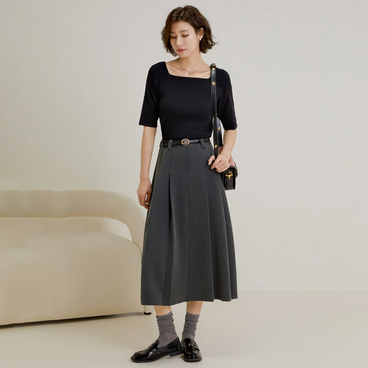 랭썬(LANGSON) LS_A-line pleated long skirt