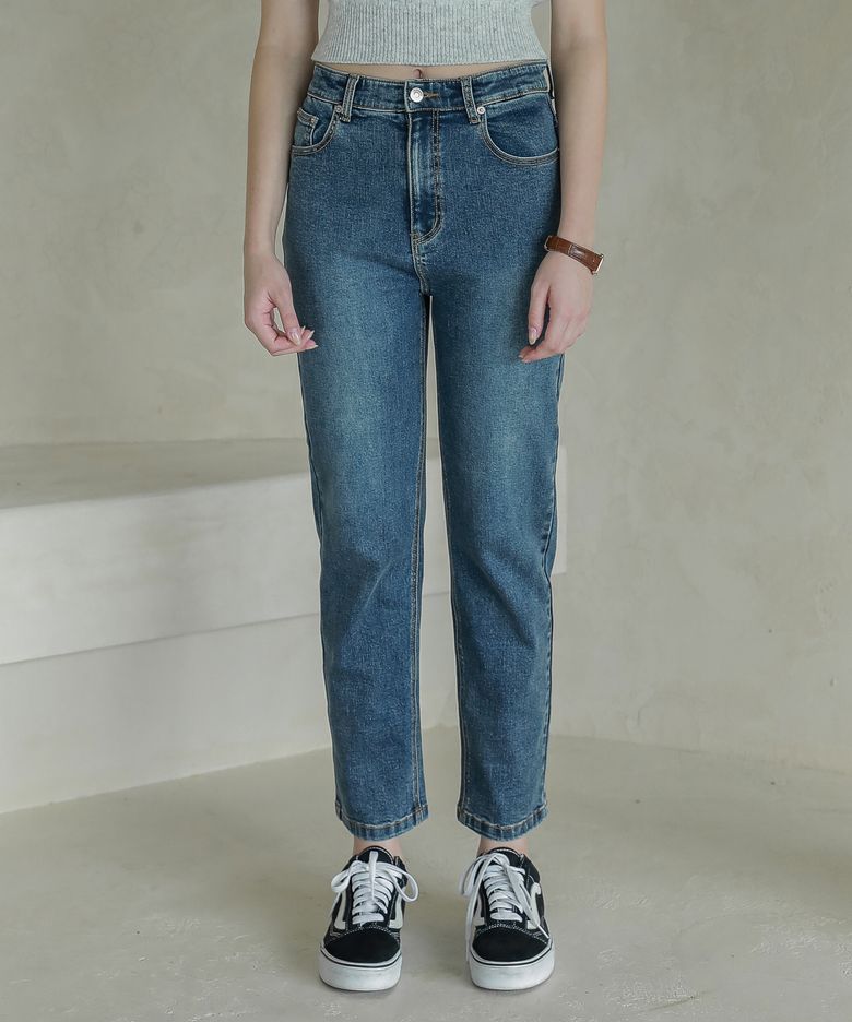 Lossy  spandex boy-fit denim pants_washedblue