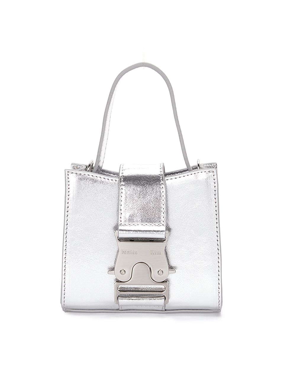 MUSINSA | MATIN KIM SQUARE MINI LEATHER BUCKLE BAG_SILVER
