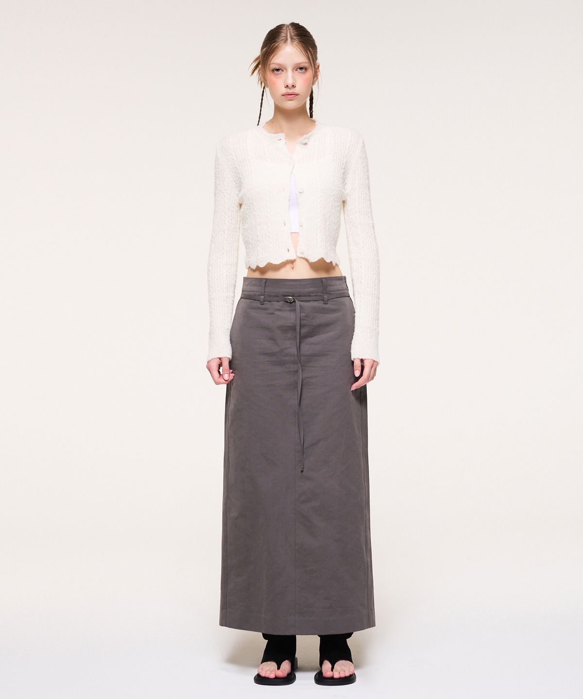 에트몽(ETMON) Belt Long Skirt, Charcoal