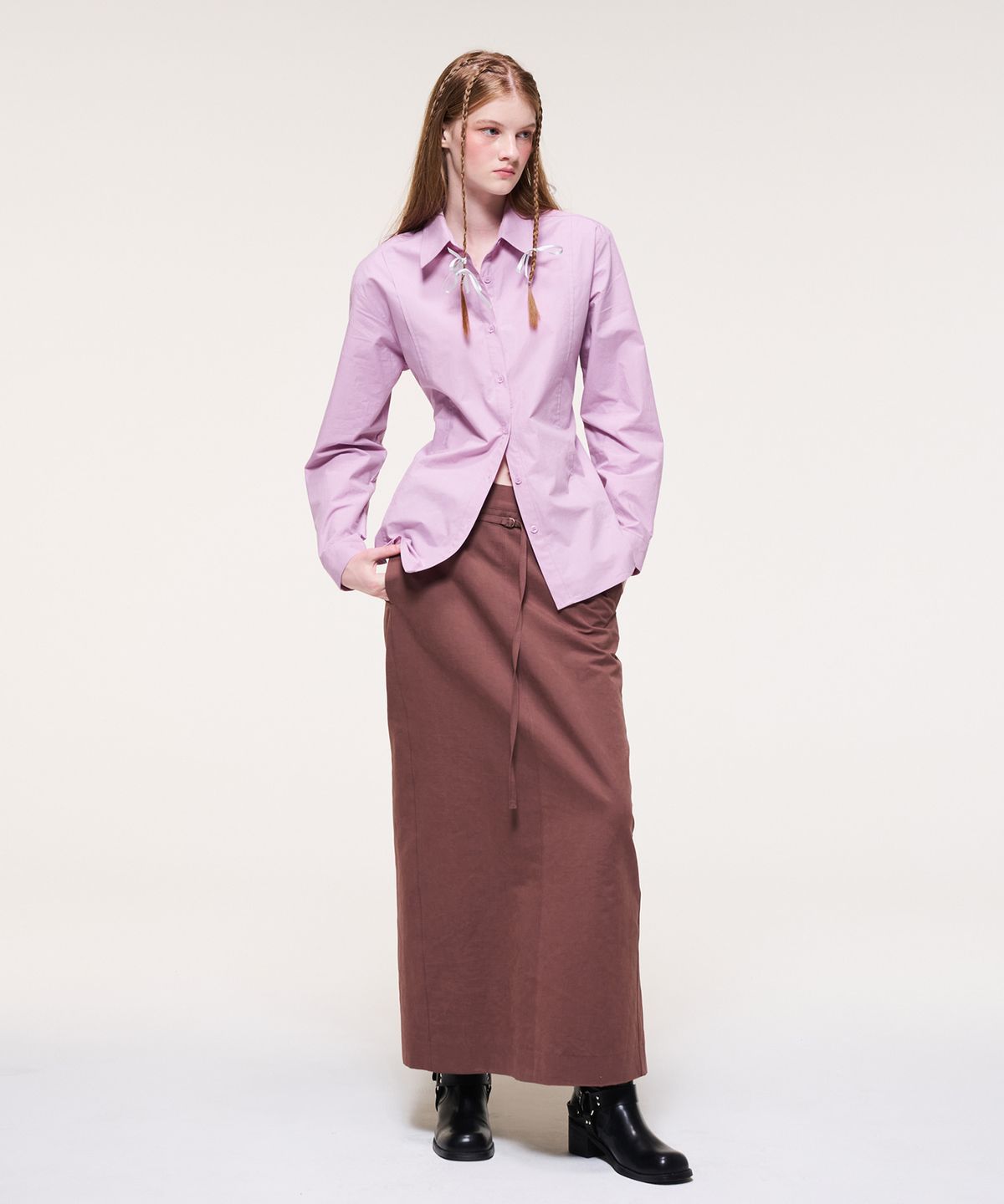 에트몽(ETMON) Belt Long Skirt, Brick Brown