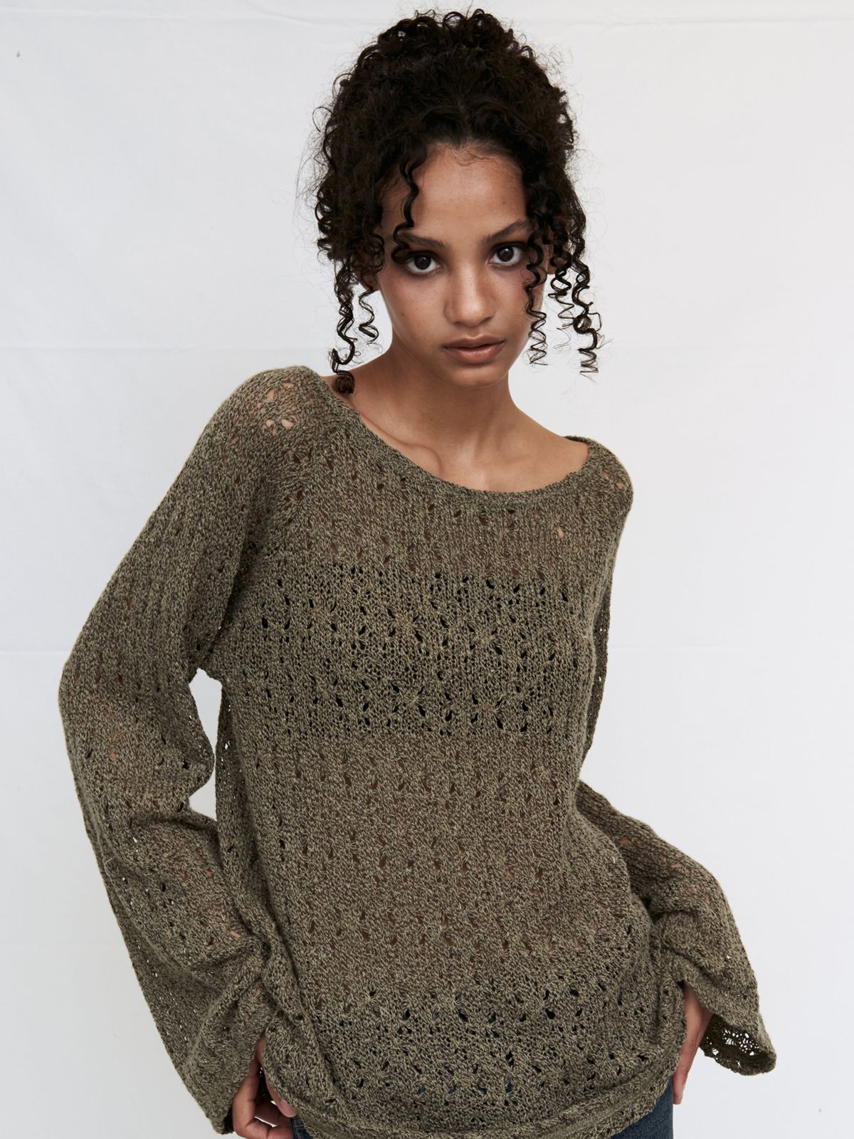 쎄쎄쎄(SETSETSET) NET KNIT TOP KHAKI