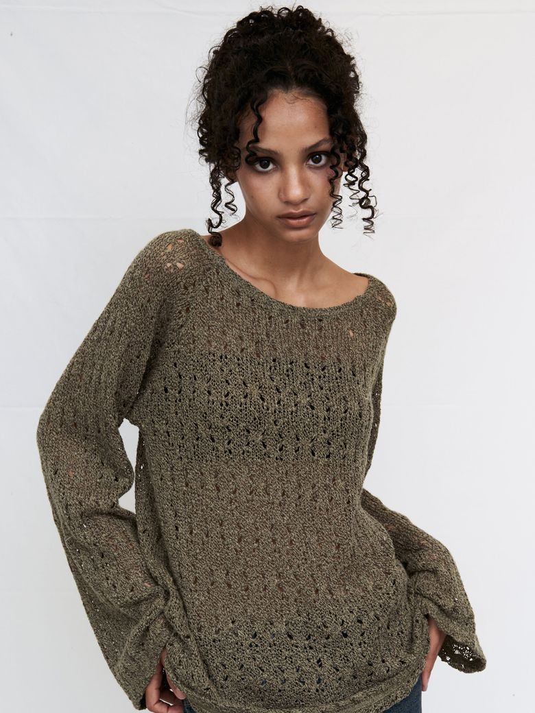 NET KNIT TOP KHAKI