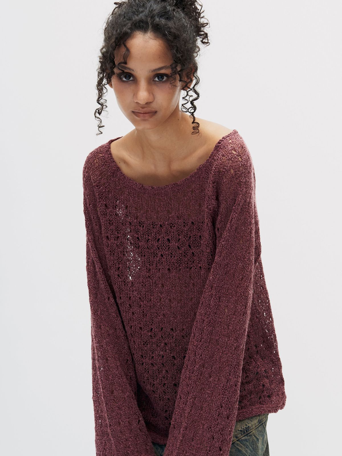 쎄쎄쎄(SETSETSET) NET KNIT TOP BURGUNDY