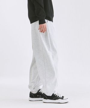 사이드 딥턱 와이드 조거 스웻 팬츠(화이트멜란지)
