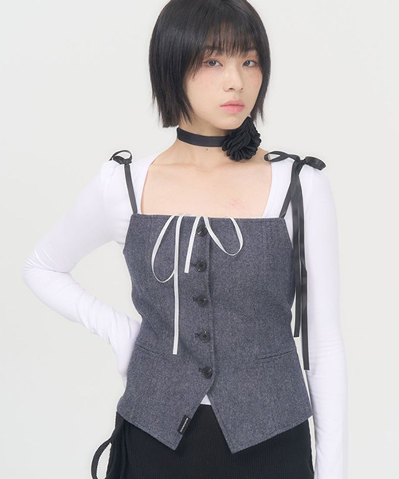 RIBBON BUTTON TOP (BLUE)