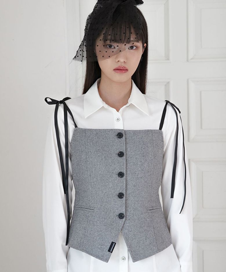 RIBBON BUTTON TOP (GRAY)