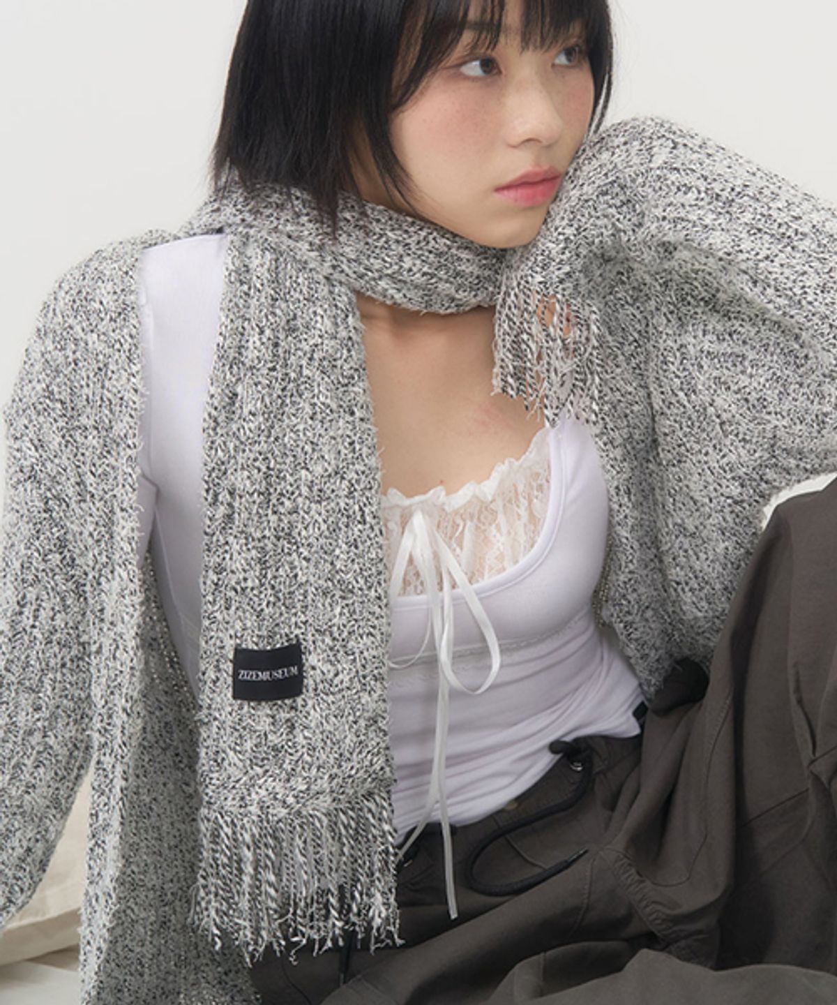 지제뮤지엄(ZIZEMUSEUM) MIX KNIT MUFFLER (WHITE)