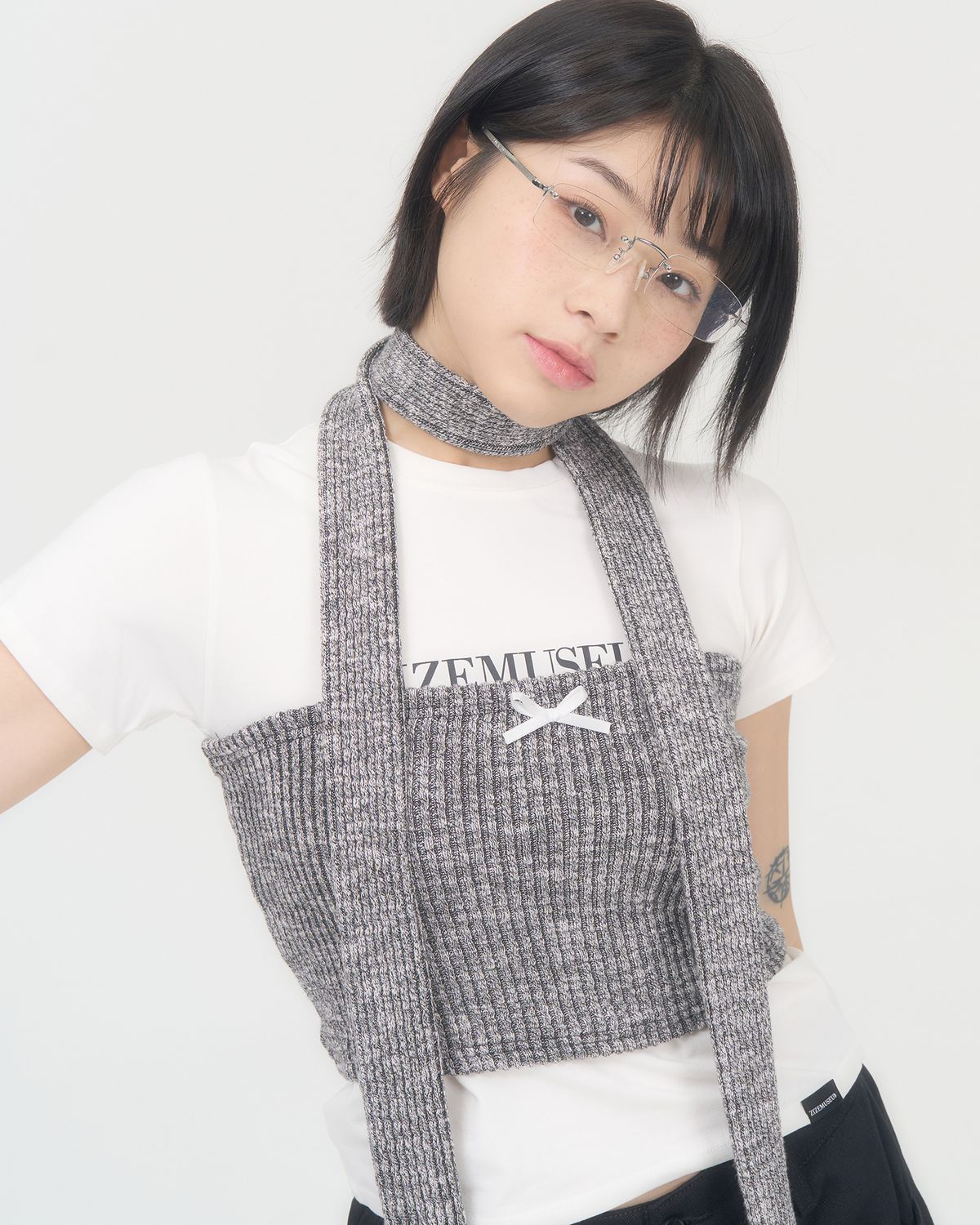지제뮤지엄(ZIZEMUSEUM) KNIT TUBE TOP MUFFLER(MELANGE GRAY)