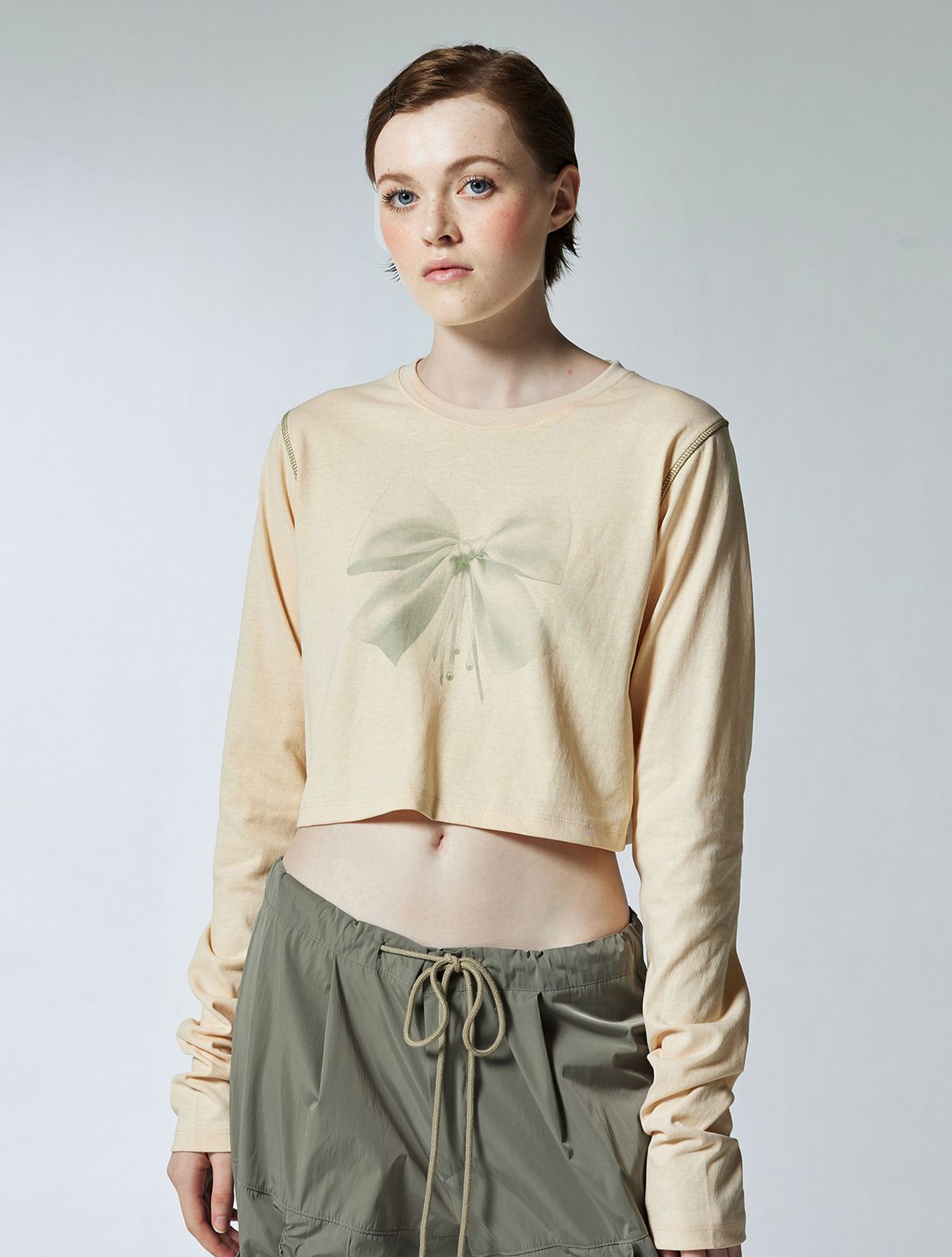 디어스토커(DEARSTALKER) RIBBON STITCH CROP TEE - YELLOW