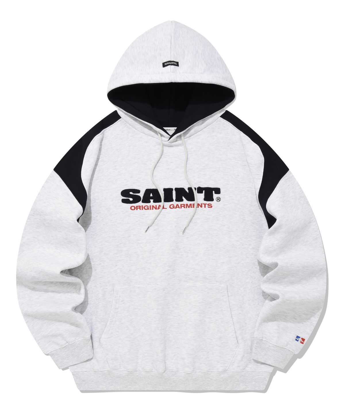세인트페인(SAINTPAIN) SP 세인트 로고 블록 후드-애쉬 멜란지